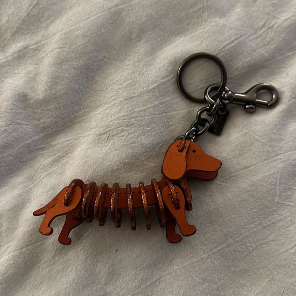 Coach leather dachshund skeleton key chain